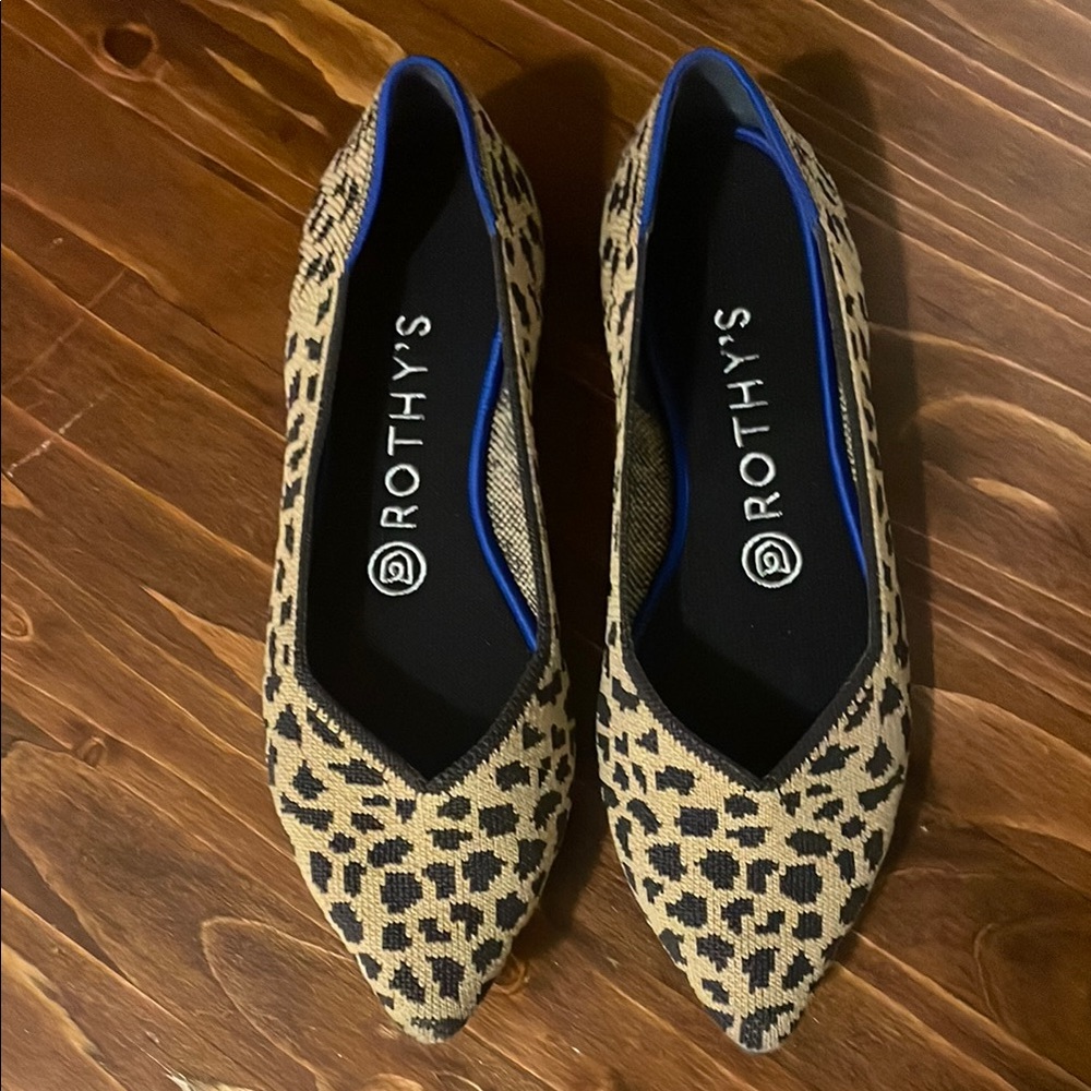 Rothy's Leopard-Print Pointed Toe Flats in Beige and Black